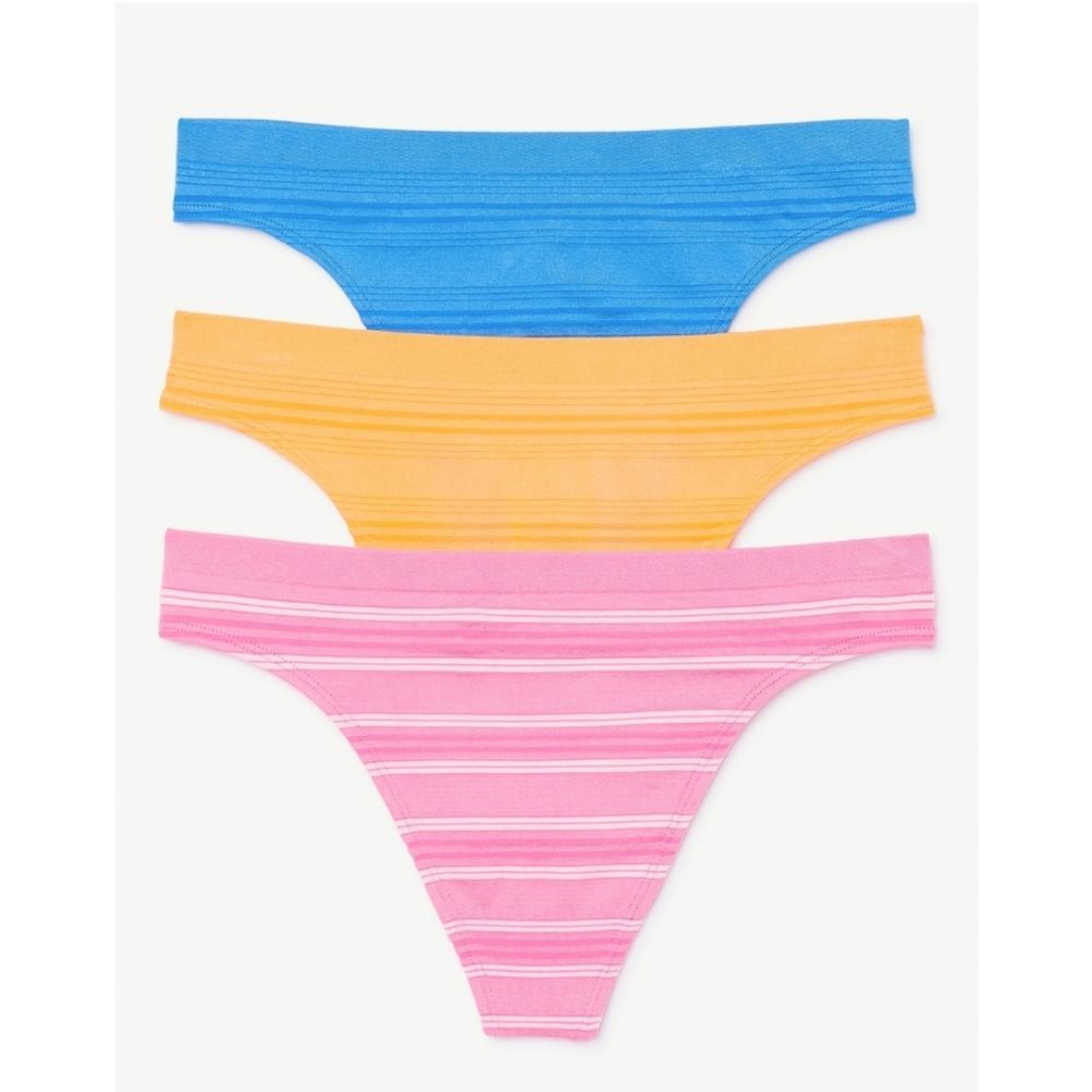 Joyspun Women's Seamless Sheer Stripe Thong Panties 3-pack Size XL